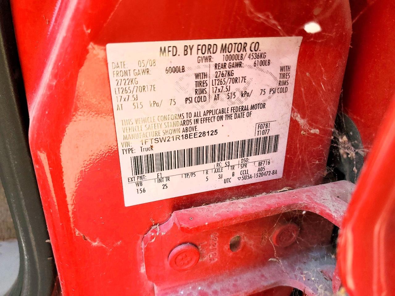 2008 Ford F250 VIN 1FTSW21R18EE28125 photo 12