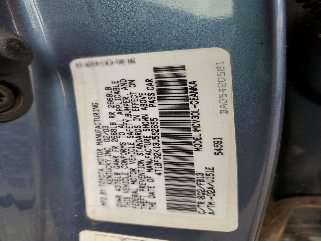 2003 Toyota Camry le v VIN 4T1BF32K13U552655 photo 12