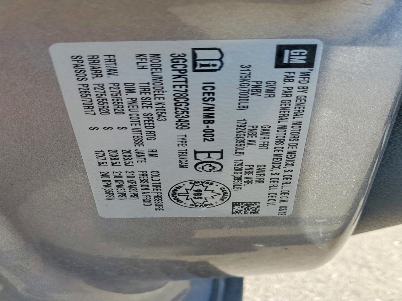 2012 CHEV Silverado VIN 3GCPKTE78CG253499 photo 12