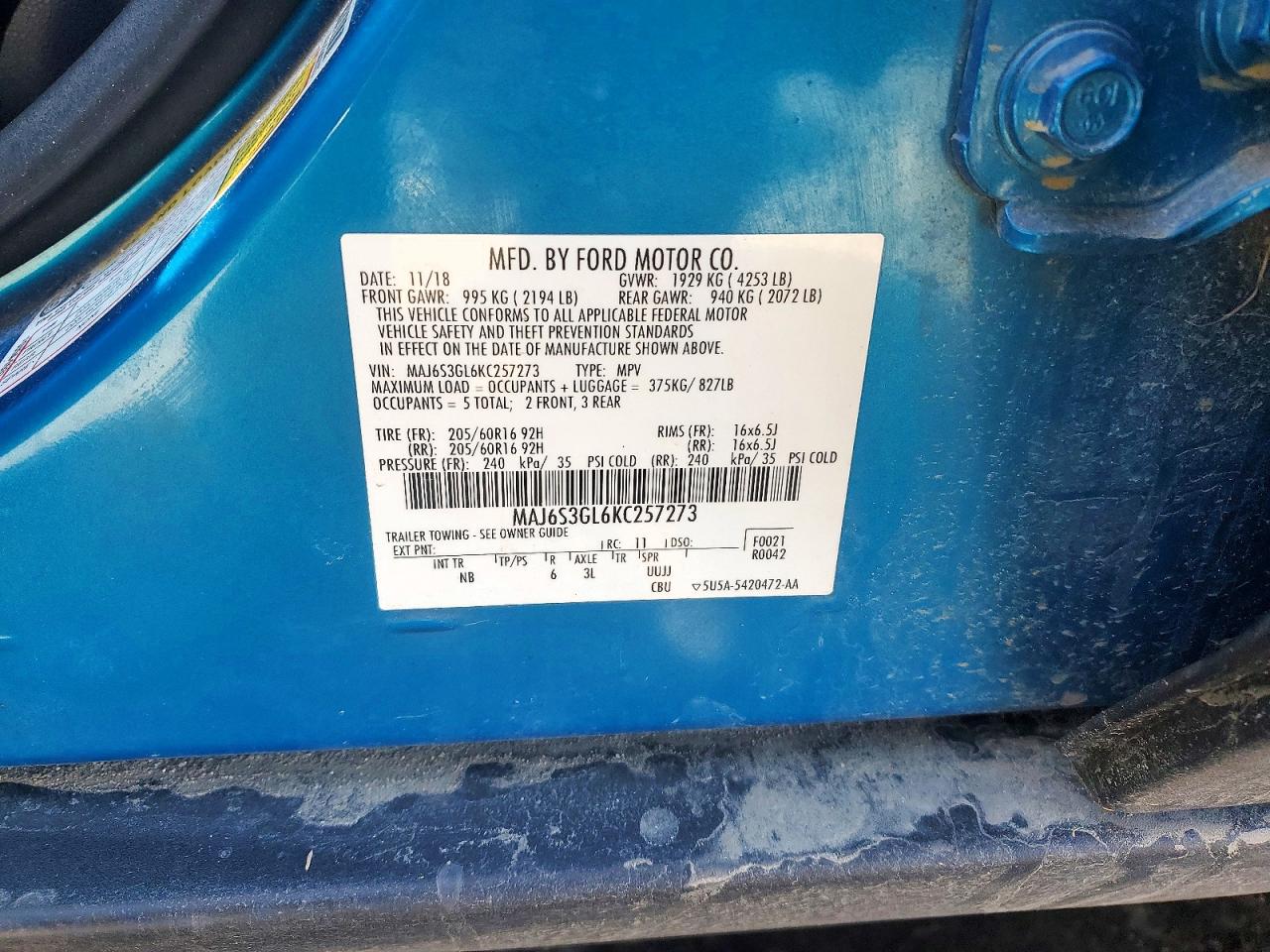 2019 Ford Ecosport VIN MAJ6S3GL6KC257273 photo 12