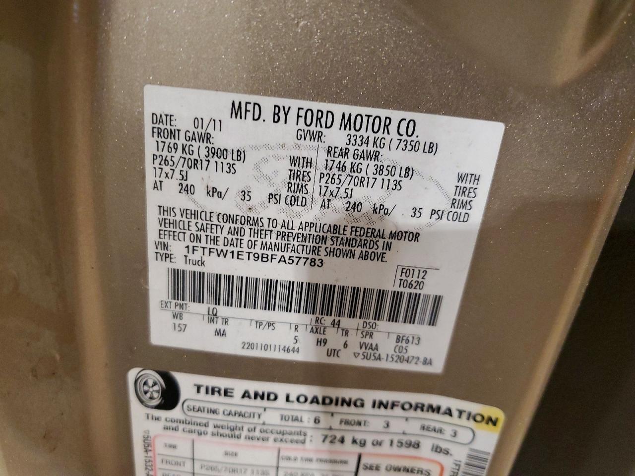 2011 Ford F150 VIN 1FTFW1ET9BFA57783 photo 12