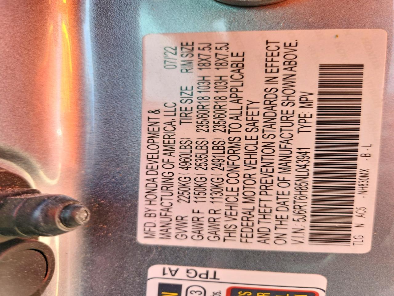 2022 Honda Crv VIN 5J6RT6H85NL043941 photo 12