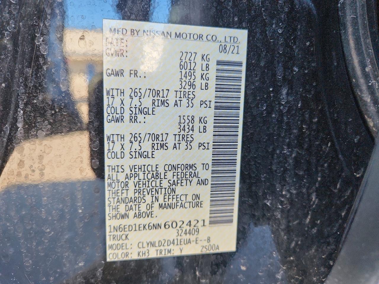 2022 Niss Frontier VIN 1N6ED1EK6NN602421 photo 12