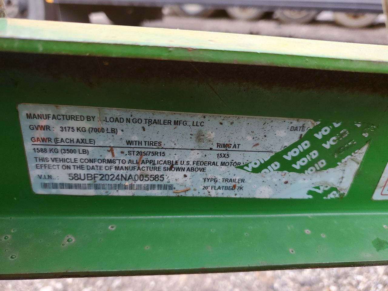 2022 LOAD AND GO EQUIPMENT TRAILER VIN 58UBF2024NA005585 photo 10