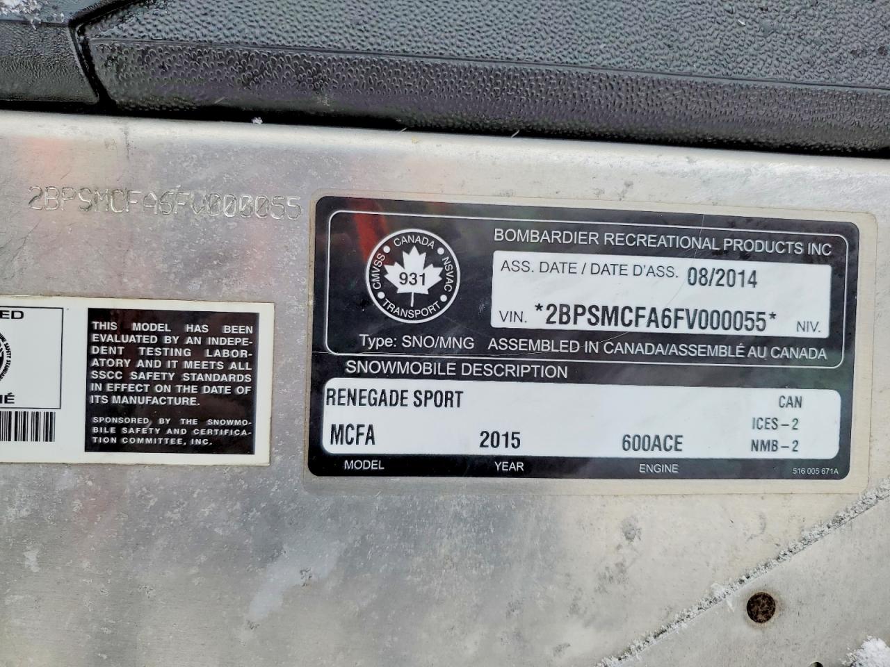 2015 SKIDOO Renegade s VIN 2BPSMCFA6FV000055 photo 10