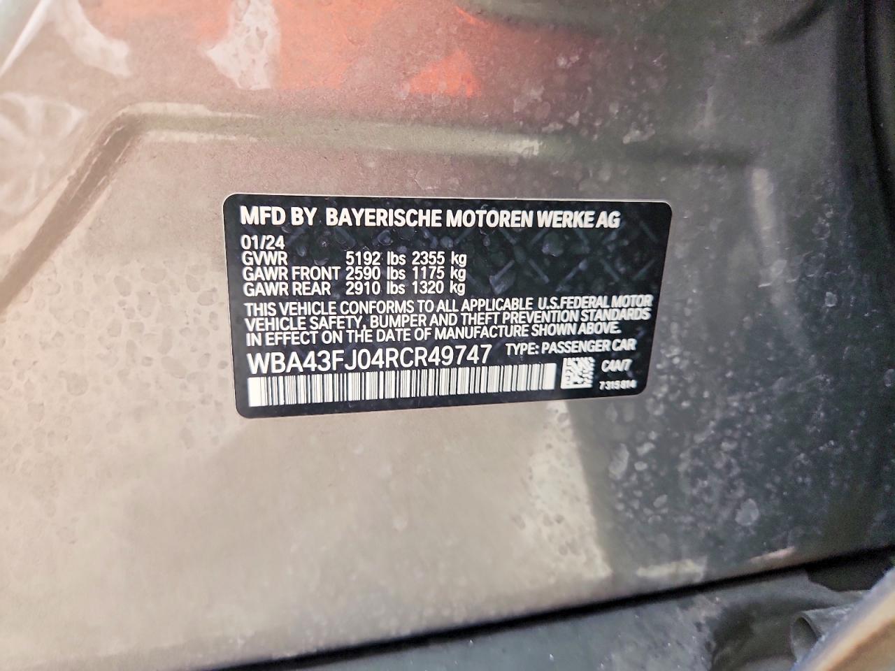 2024 BMW 5 series VIN WBA43FJ04RCR49747 photo 12