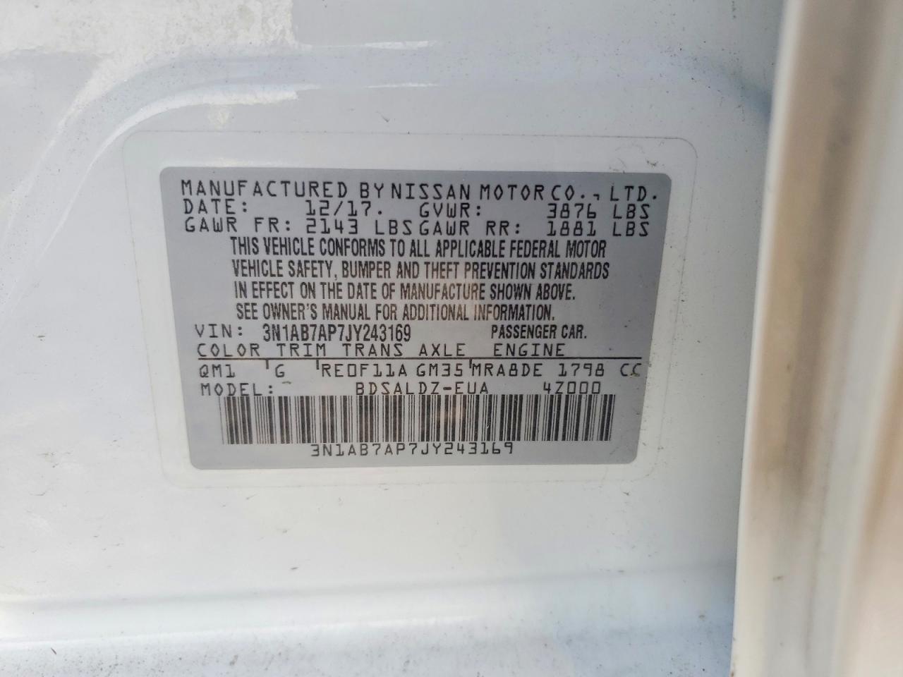 2018 Nissan Sentra VIN 3N1AB7AP7JY243169 photo 12