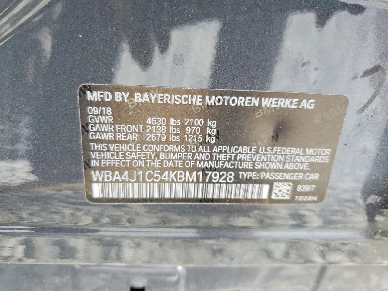 2019 BMW 4 series VIN WBA4J1C54KBM17928 photo 12