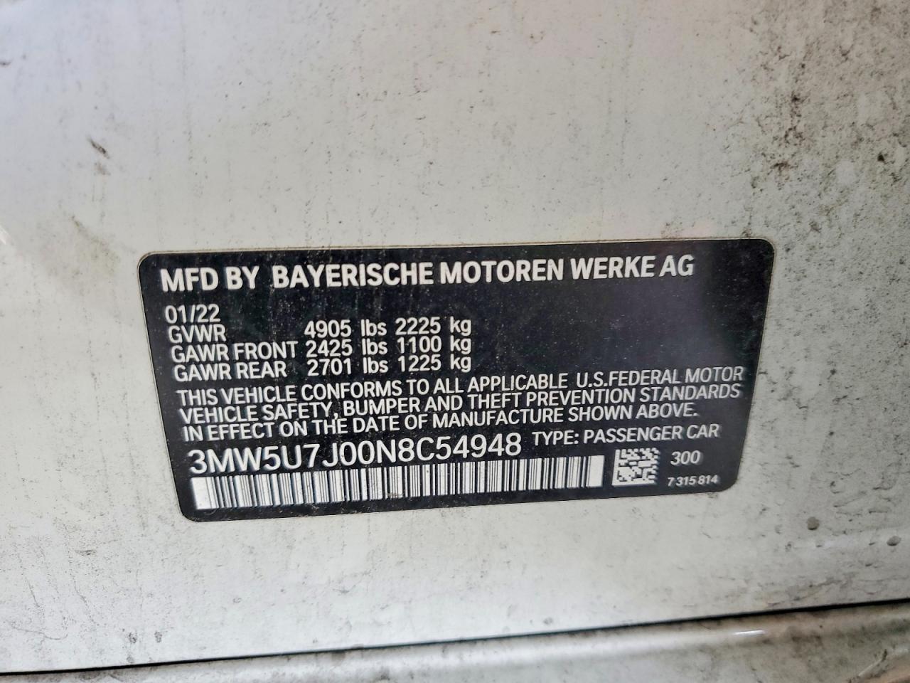 2022 BMW M3 VIN 3MW5U7J00N8C54948 photo 12