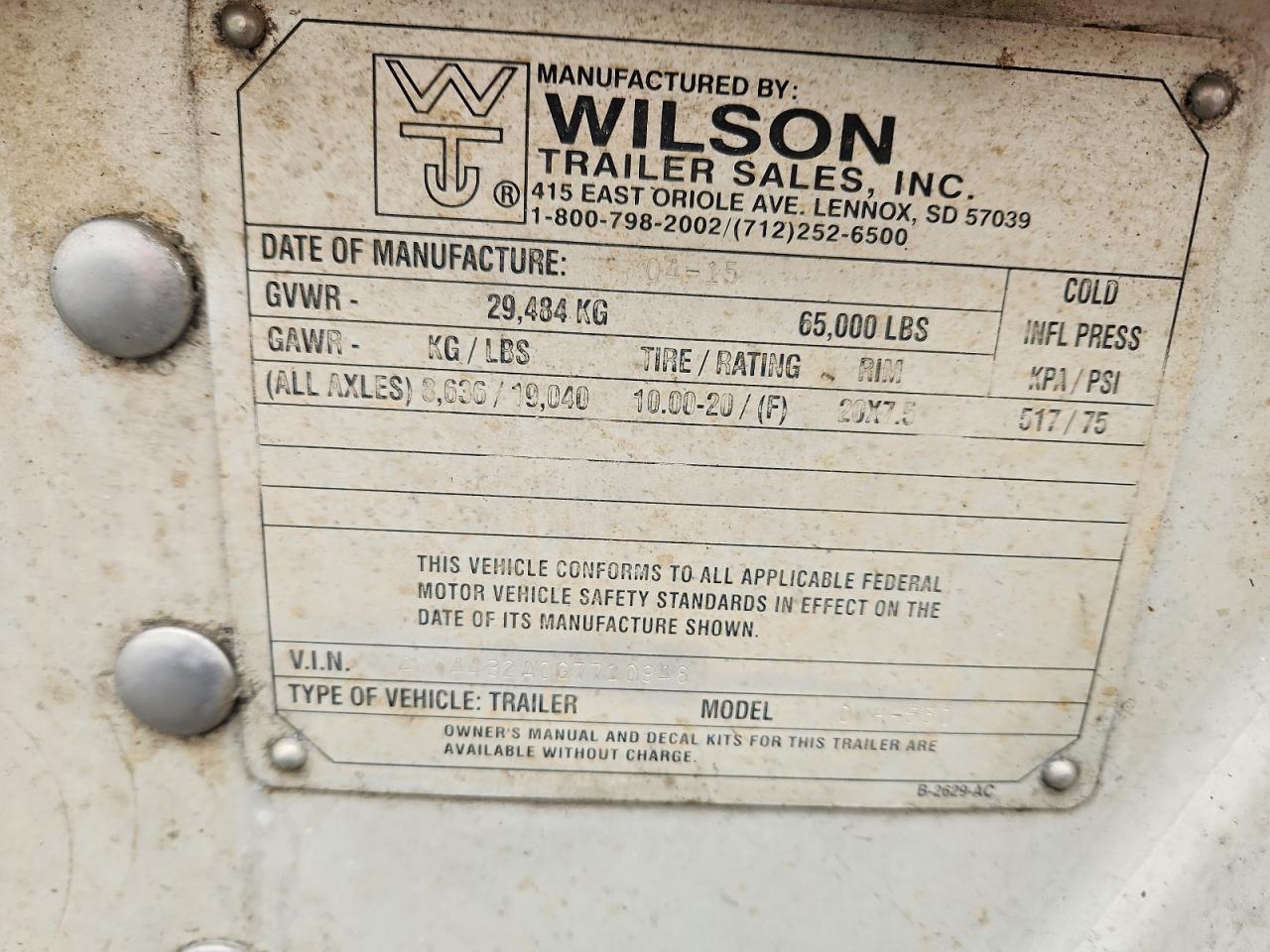 2016 WILSON All models VIN 4WW4432A0G7710948 photo 10