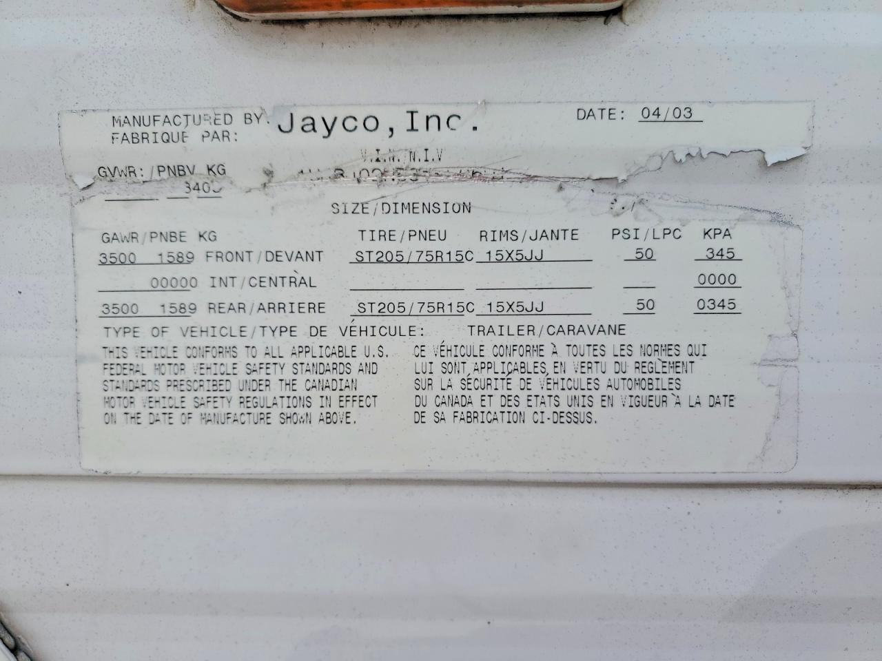 2003 JAYCO Rv trailer VIN 1UJBJ02N531EF0691 photo 10