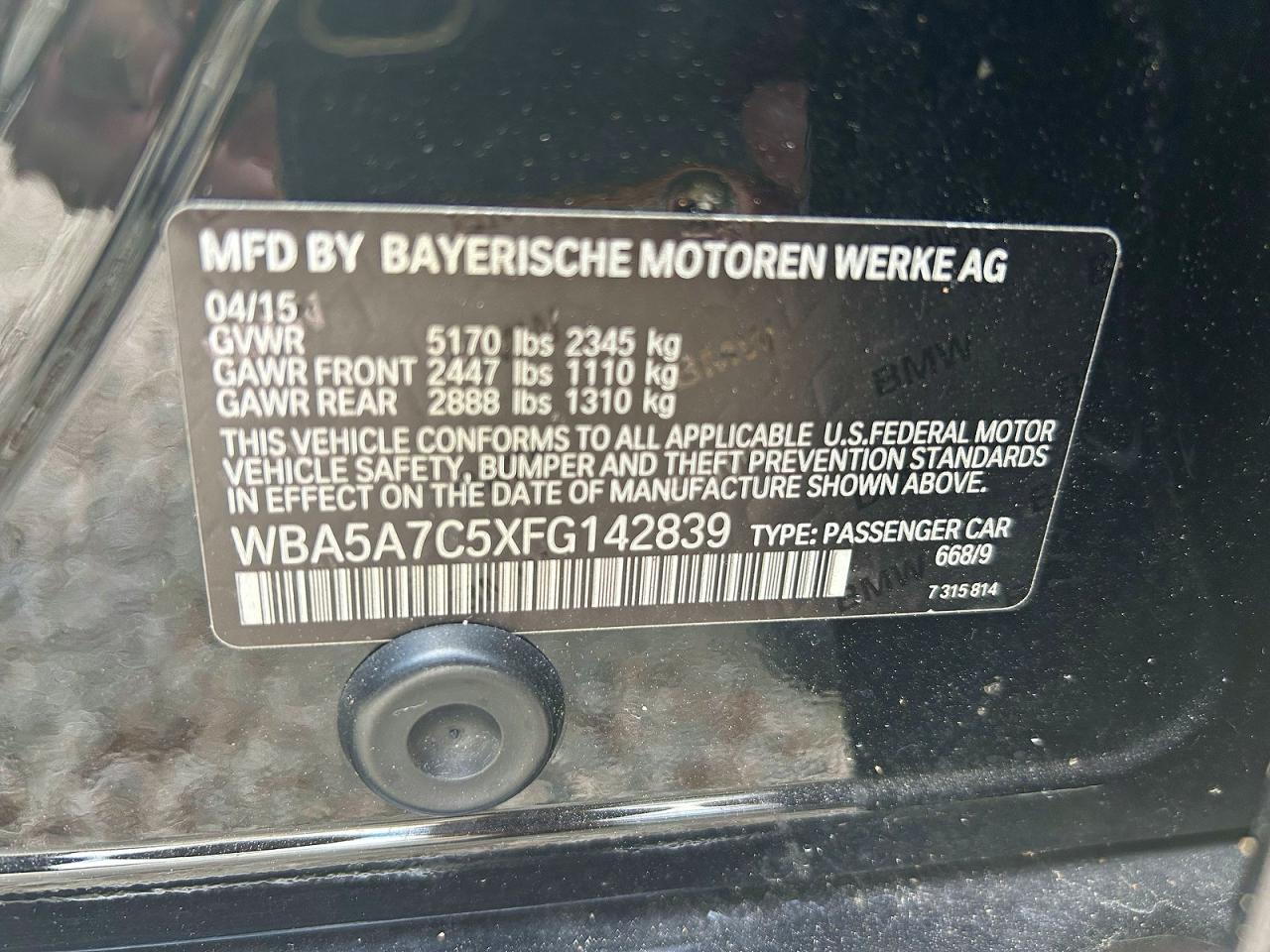 2015 BMW 5 series VIN WBA5A7C5XFG142839 photo 10