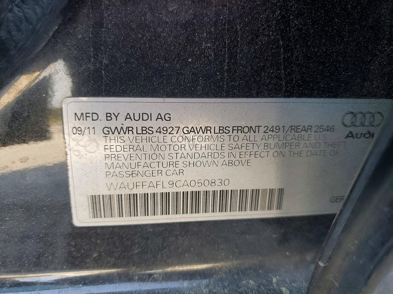 2012 AUDI A4 VIN WAUFFAFL9CA050830 photo 12