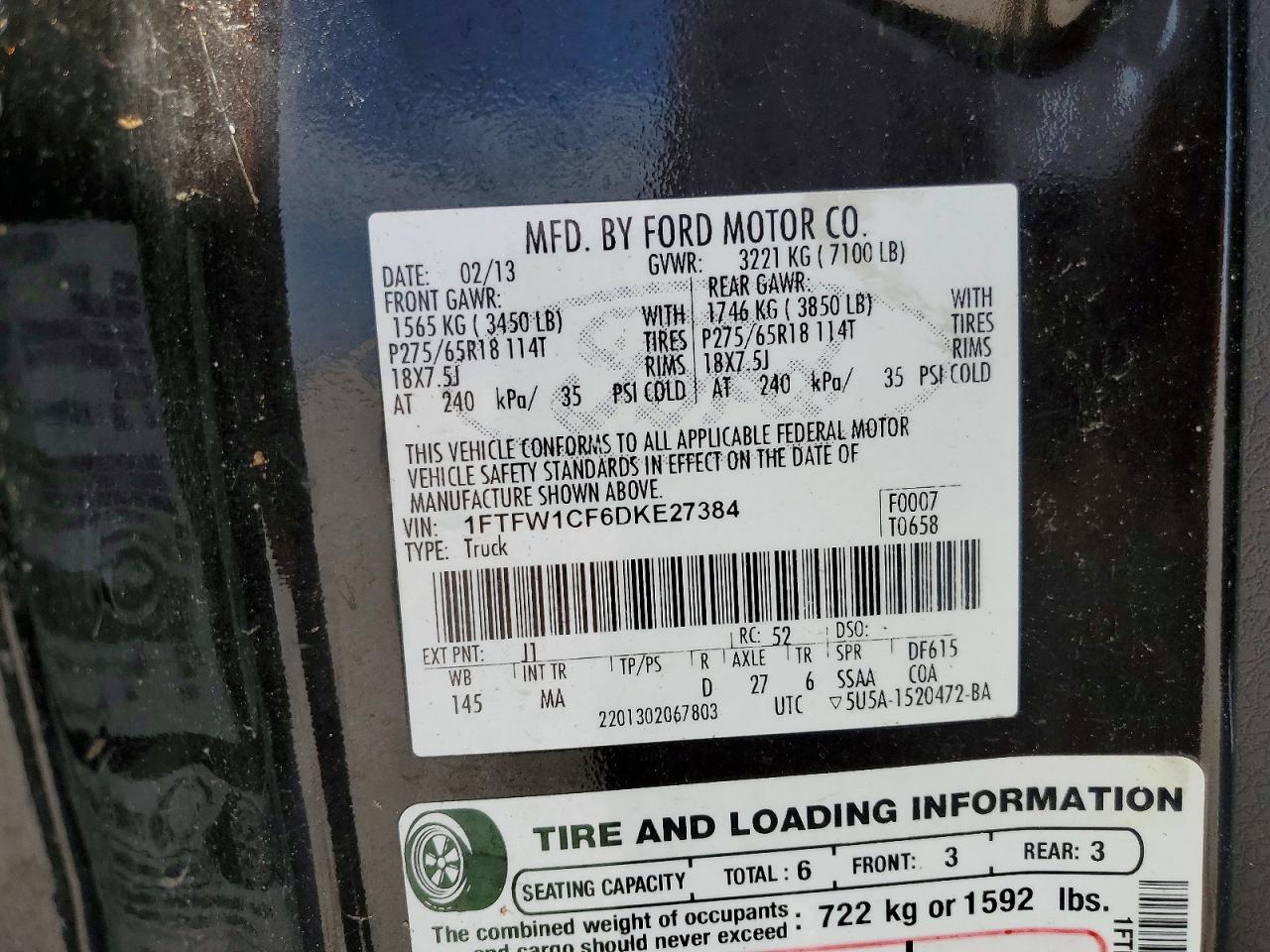 2013 Ford F-150 VIN 1FTFW1CF6DKE27384 photo 12