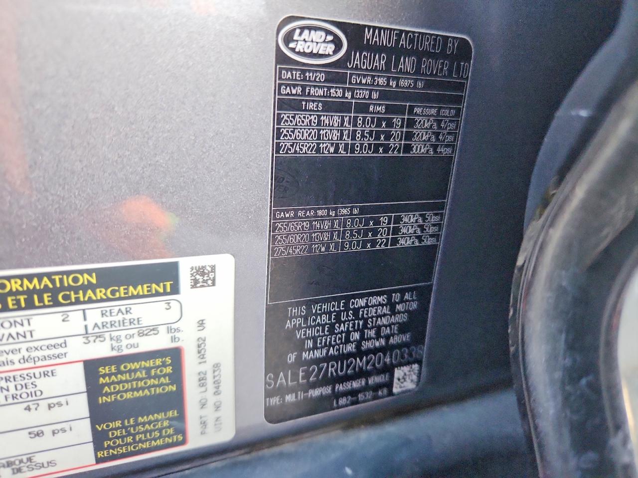 2021 Land Defender VIN SALE27RU2M2040338 photo 12