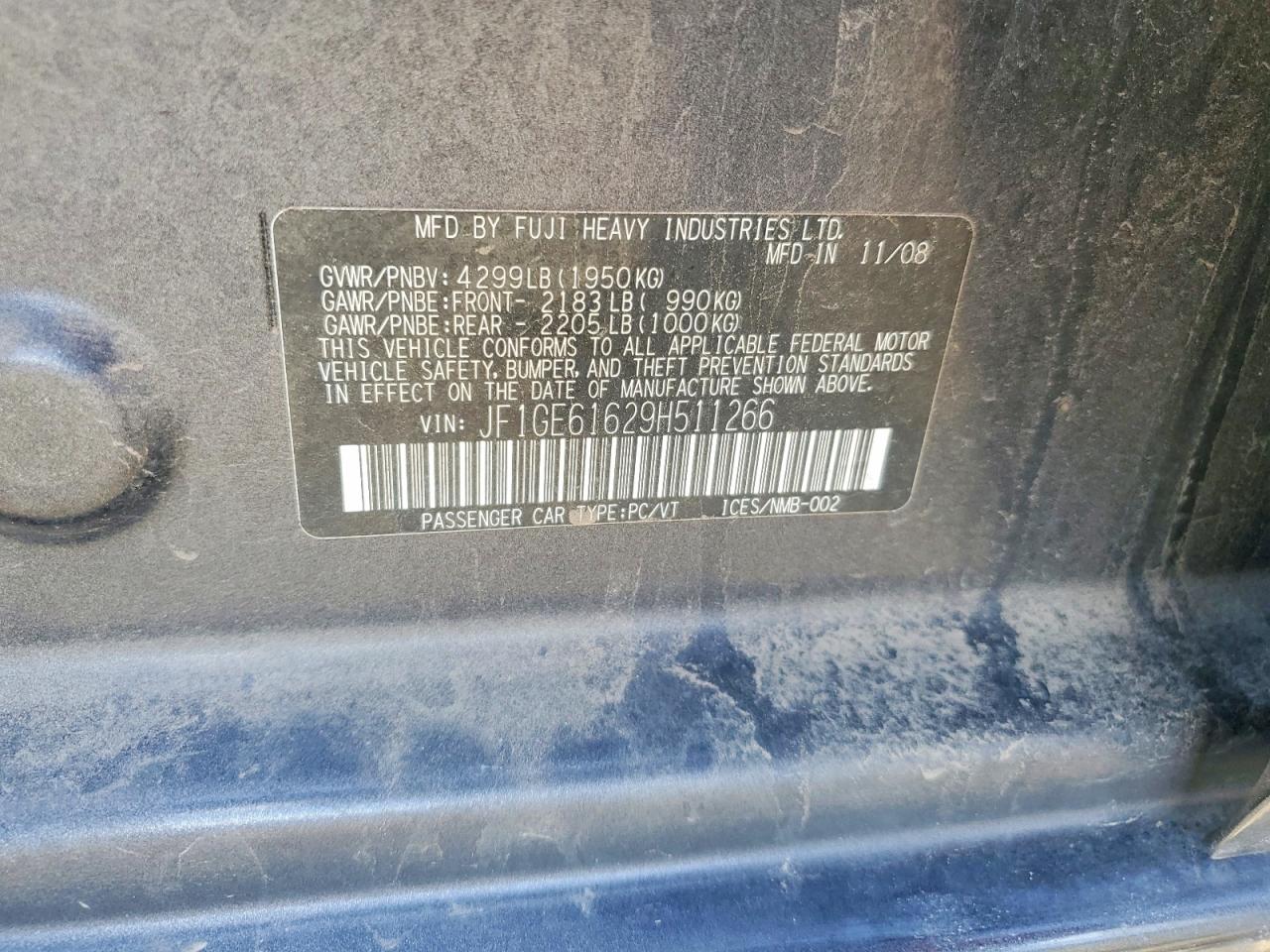 2009 Subaru Impreza VIN JF1GE61629H511266 photo 12