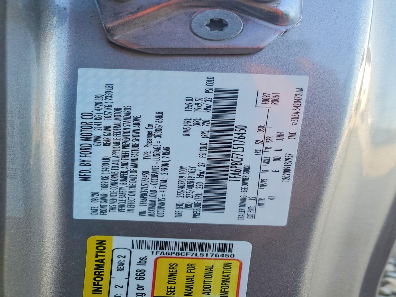 2020 Ford Mustang VIN 1FA6P8CF7L5176450 photo 12