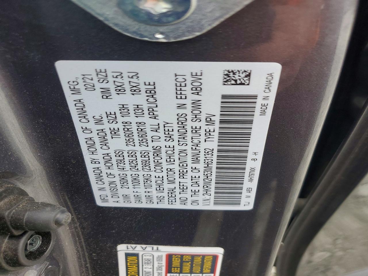 2021 Honda Crv VIN 2HKRW2H53MH631352 photo 12