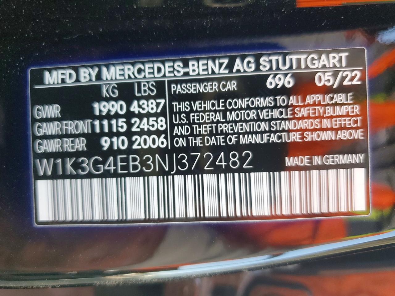 2022 Mercedes-Benz A-class VIN W1K3G4EB3NJ372482 photo 12
