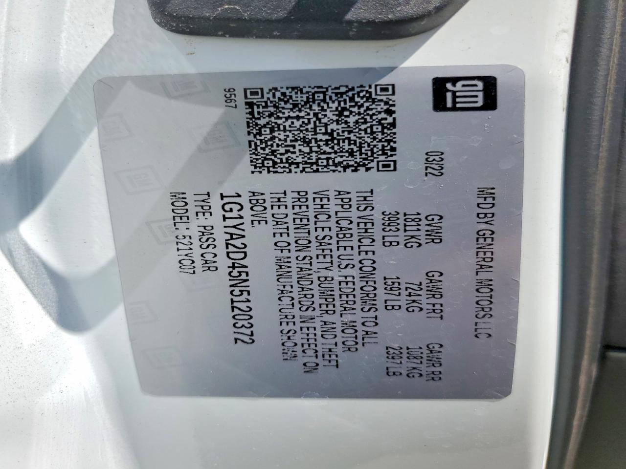 2022 Chevrolet Corvette VIN 1G1YA2D45N5120372 photo 12