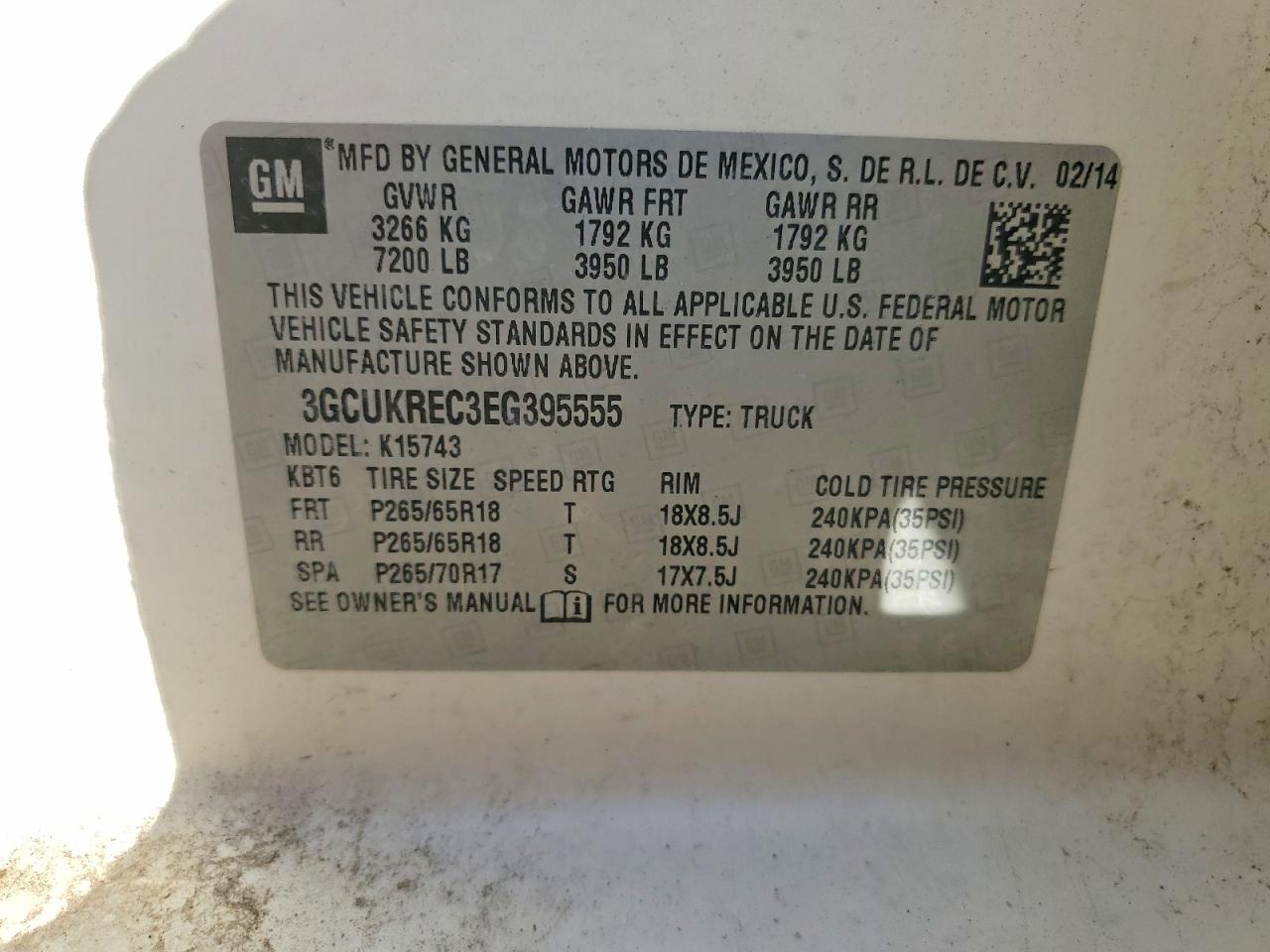2014 Silverado VIN 3GCUKREC3EG395555 photo 12