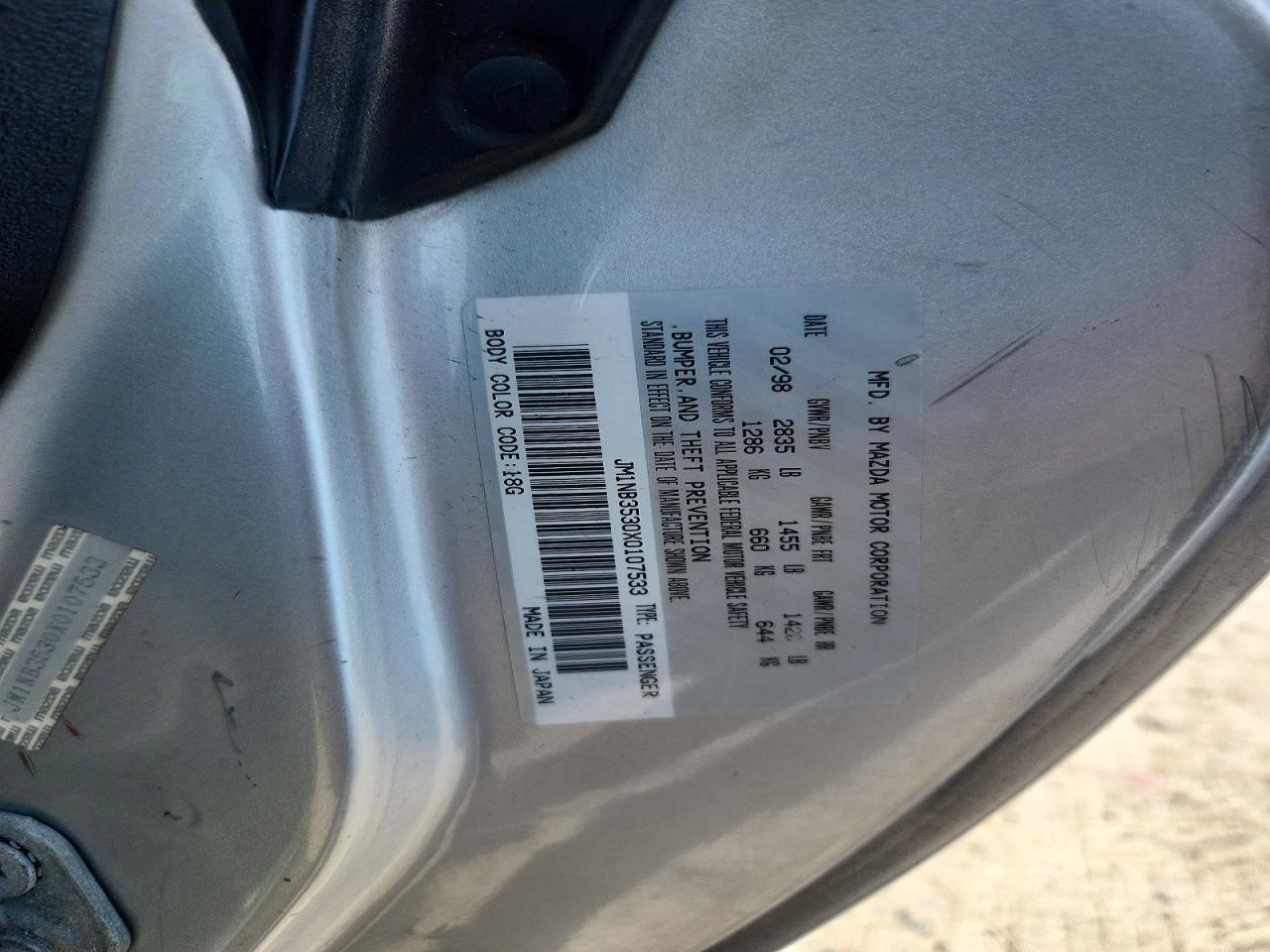 1999 Mazda Mx5 VIN JM1NB3530X0107533 photo 12