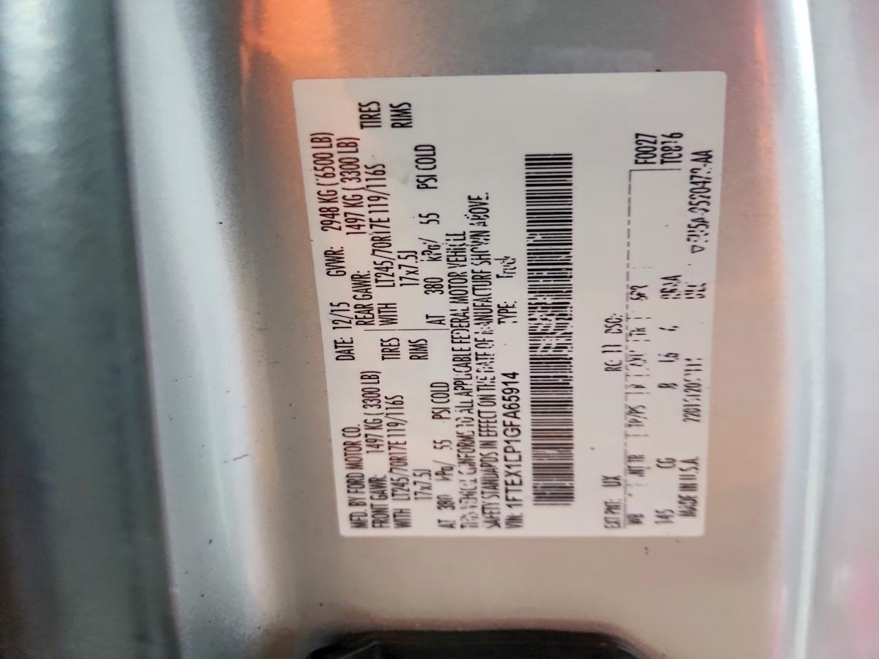 2016 Ford F150 VIN 1FTEX1EP1GFA65914 photo 12
