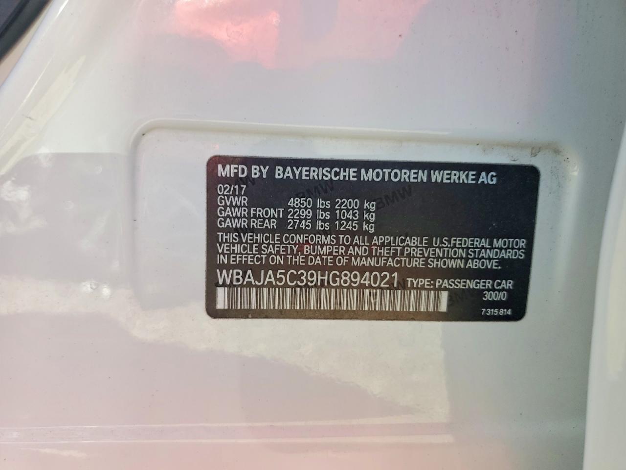 2017 BMW 5 series VIN WBAJA5C39HG894021 photo 12