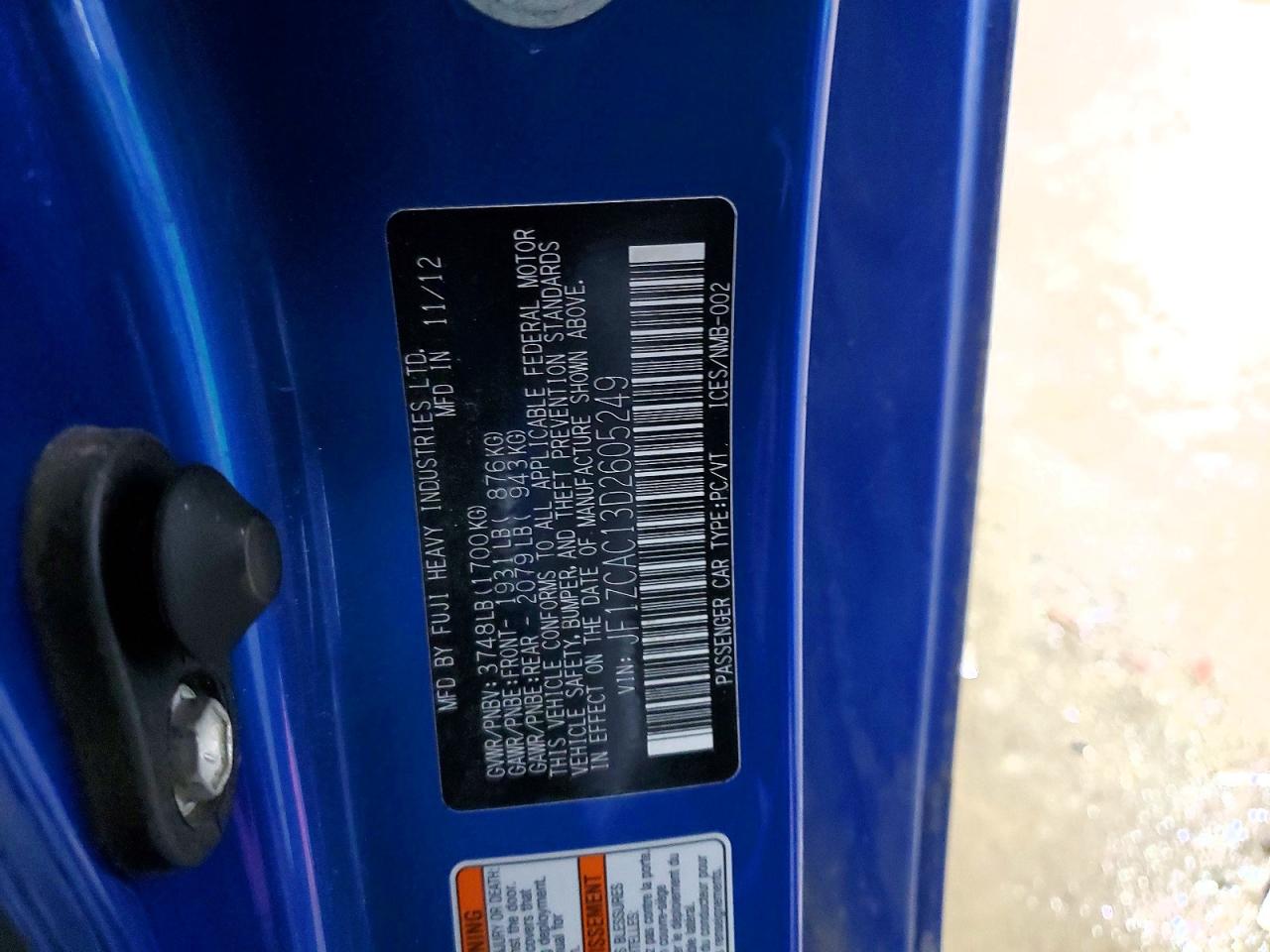 2013 Subaru Brz VIN JF1ZCAC13D2605249 photo 12