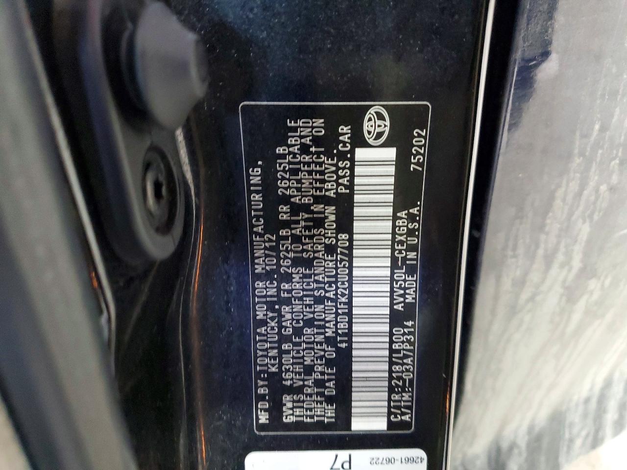 2012 TOYOTA Camry sola VIN 4T1BD1FK2CU057708 photo 12