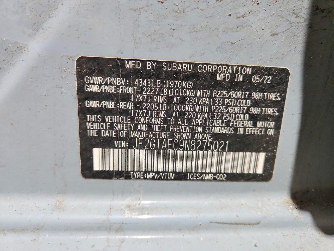 2022 Subaru Crosstrek VIN JF2GTAEC9N8275021 photo 12