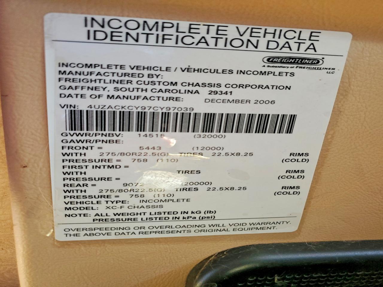2007 FREIGHTLINER All other VIN 4UZACKCY97CY97039 photo 10