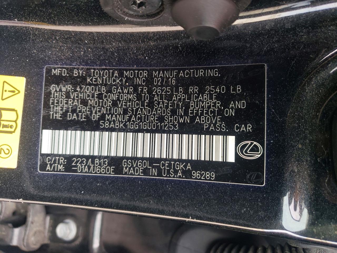 2016 Lexus ES350 VIN 58ABK1GG1GU011253 photo 12