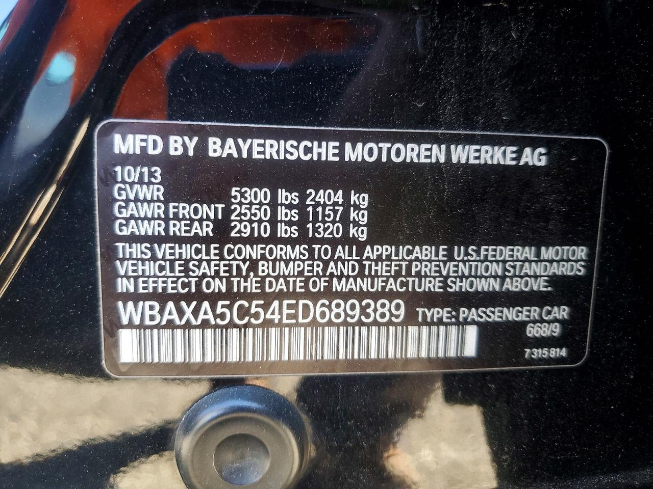 2014 BMW 5 series VIN WBAXA5C54ED689389 photo 12