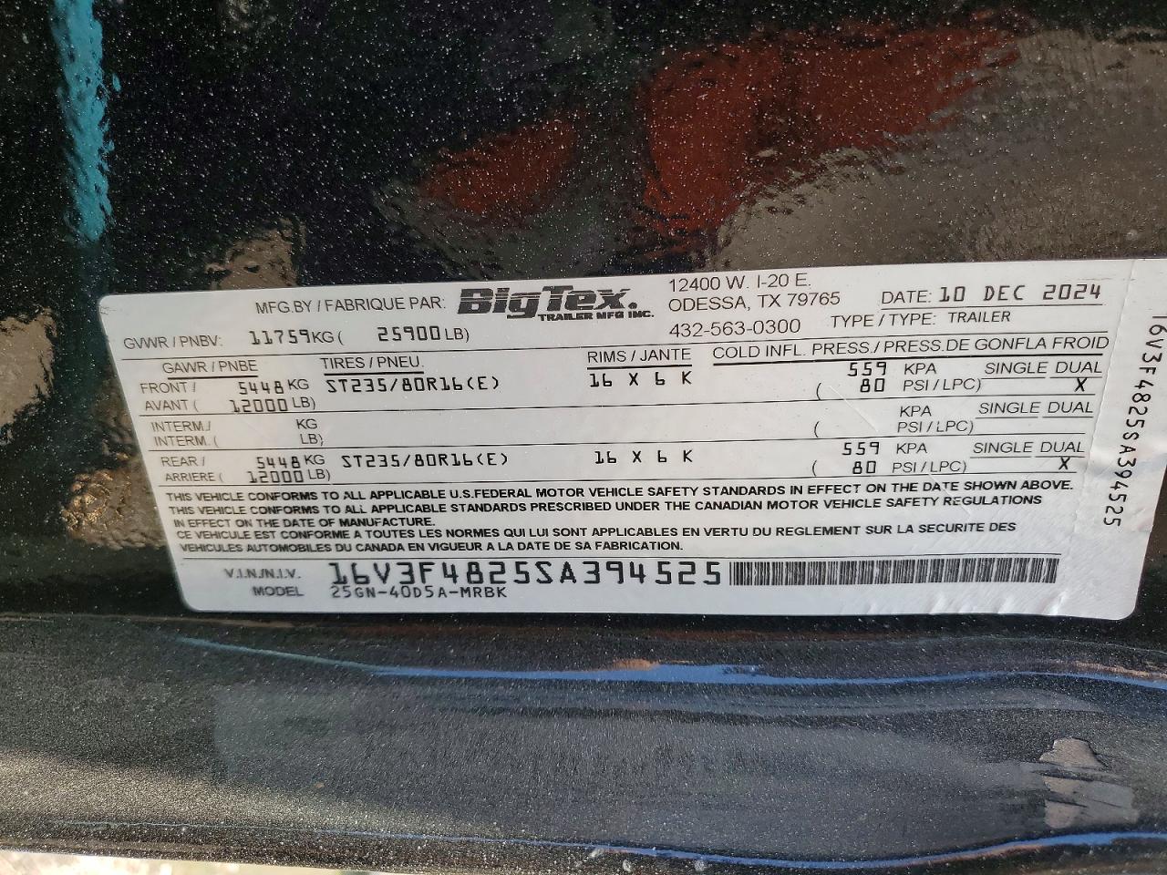 2025 BIG Big tex VIN 16V3F4825SA394525 photo 10