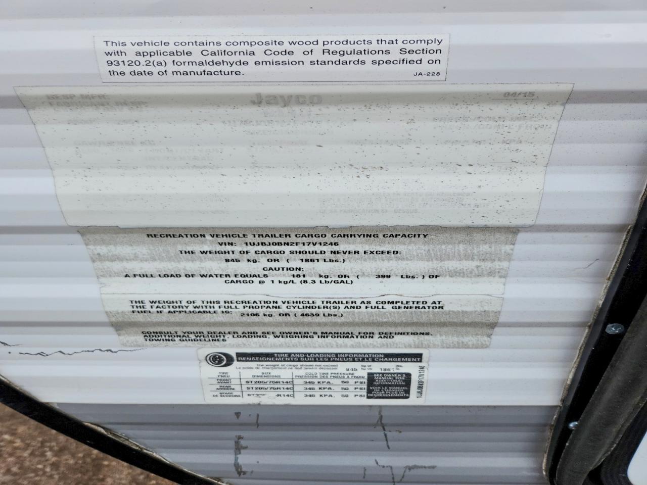 2015 JAYCO All models VIN 1UJBJ0BN2F17V1246 photo 10
