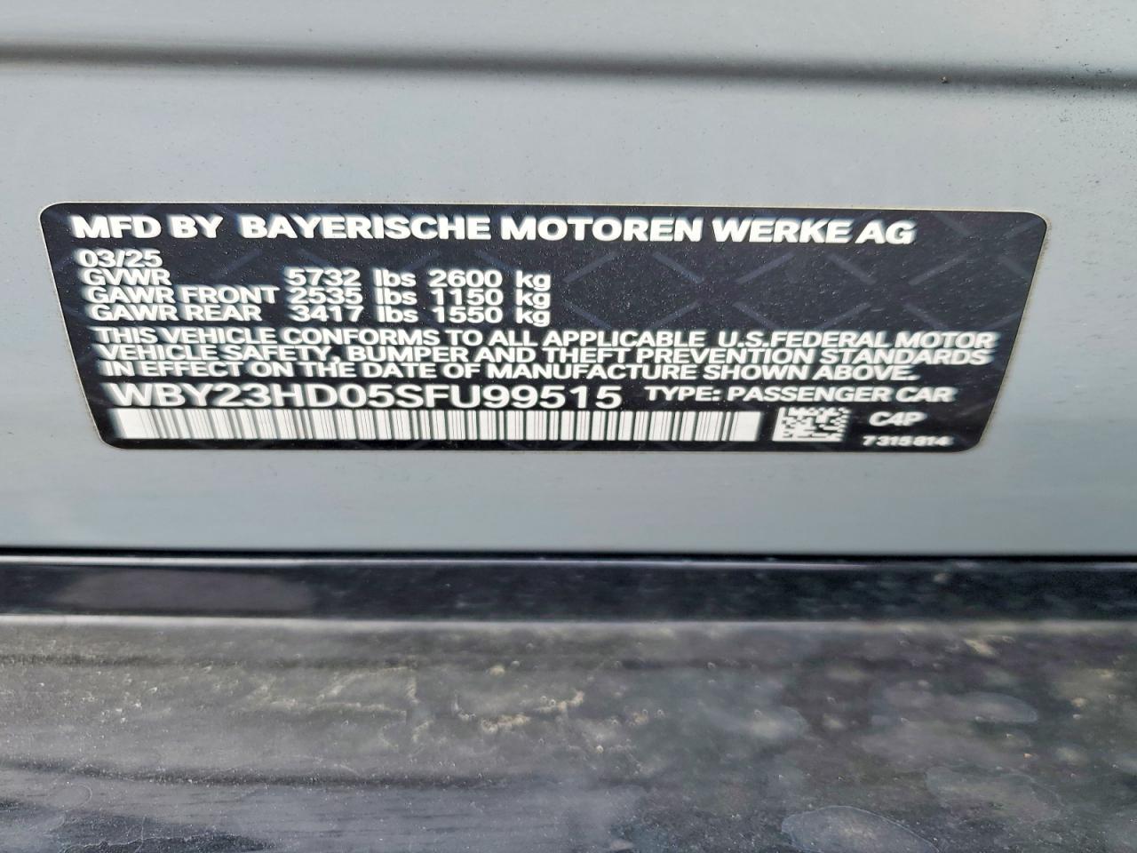 2025 BMW I4 edrive VIN WBY23HD05SFU99515 photo 12