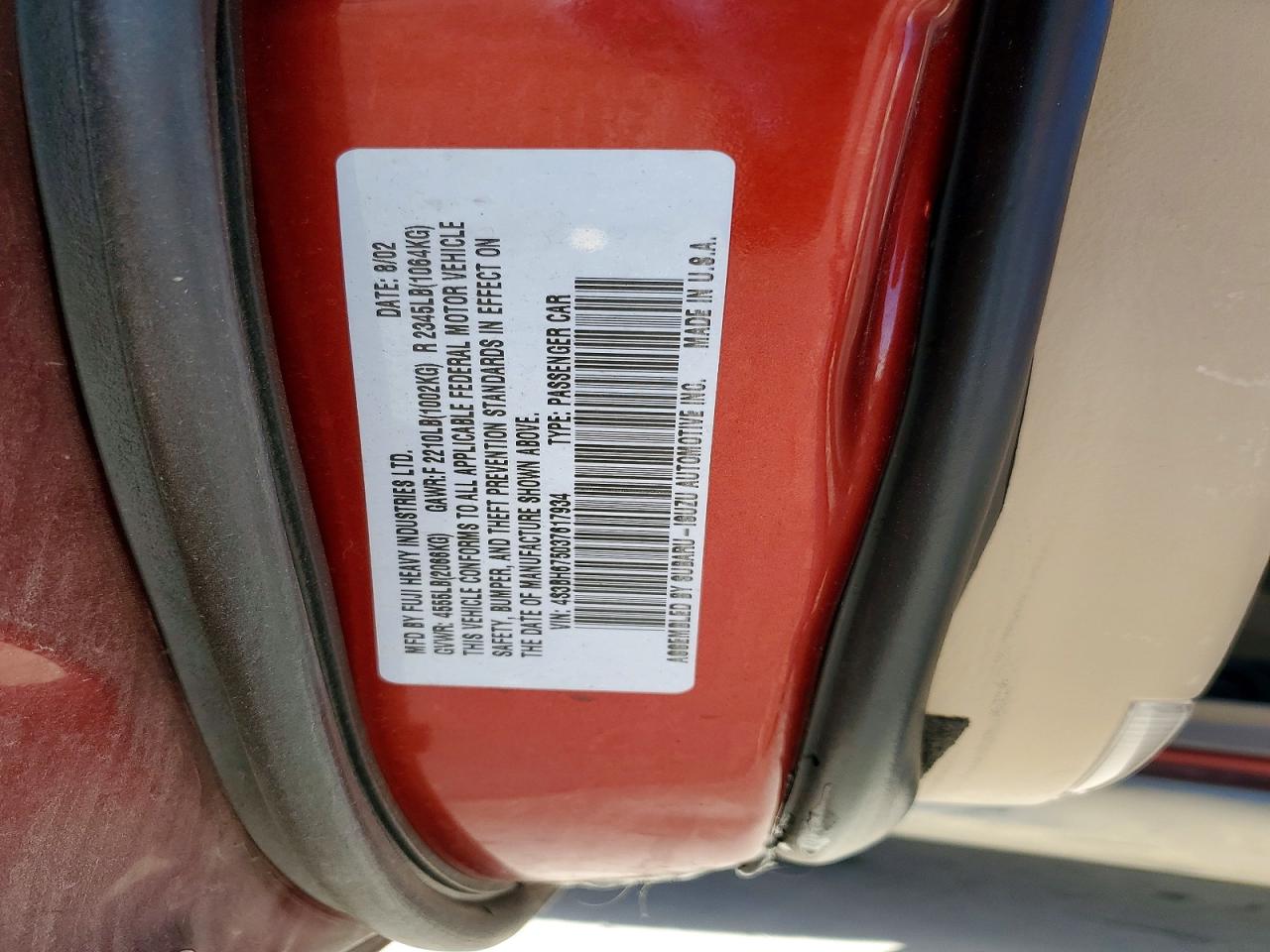 2003 Subaru LEGACY VIN 4S3BH675037617934 photo 12