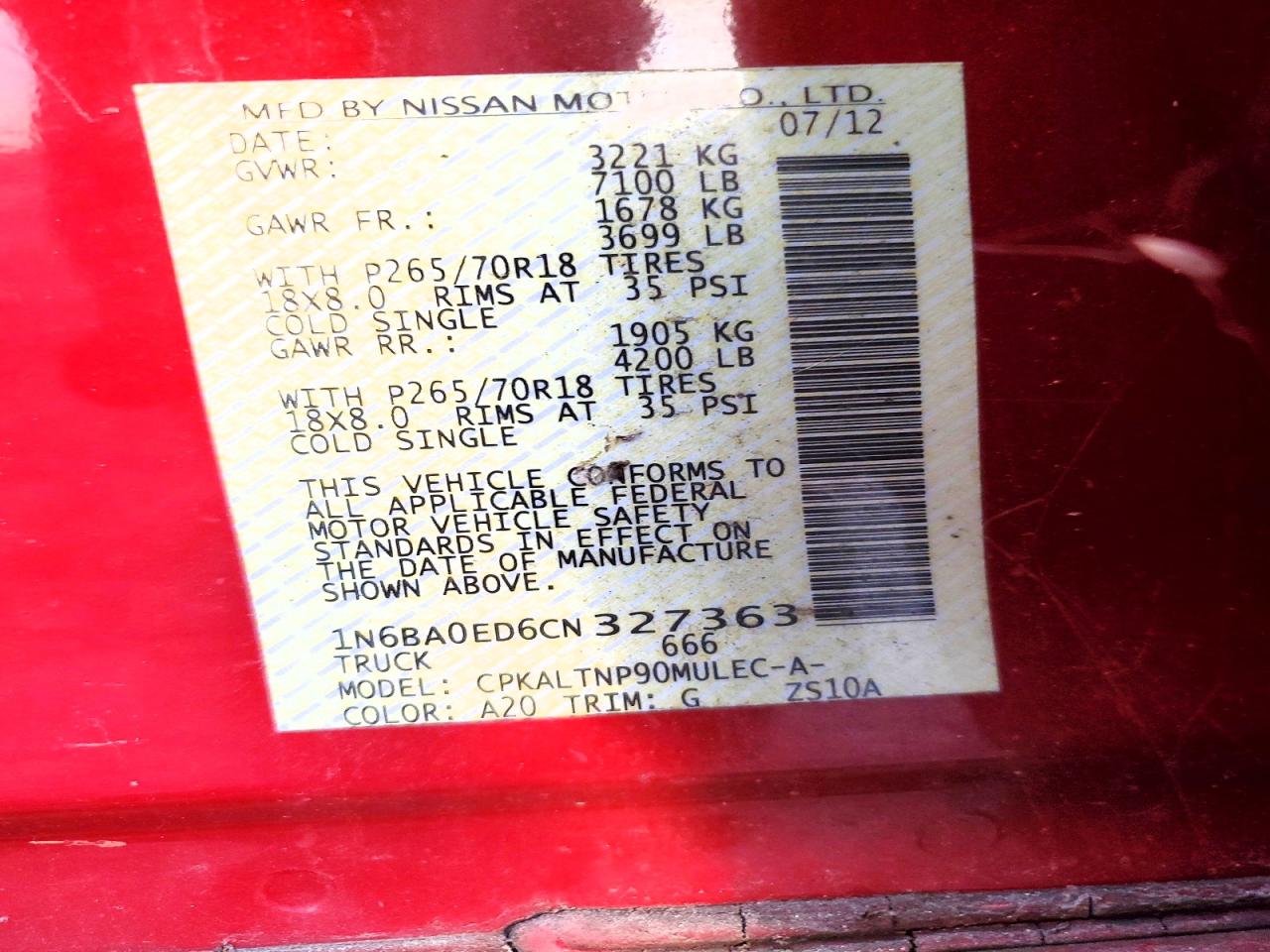 2012 Nissan TITAN VIN 1N6BA0ED6CN327363 photo 12