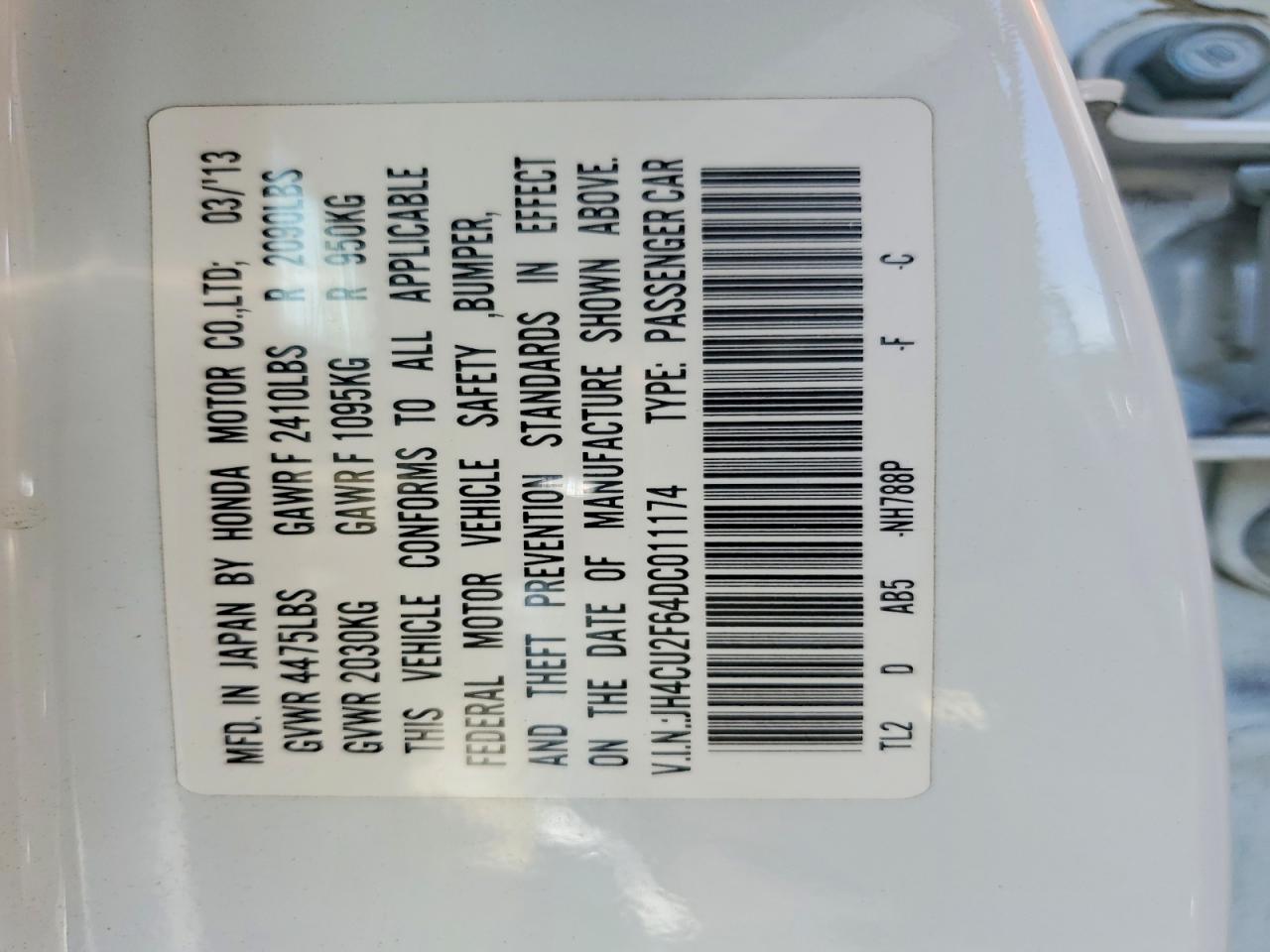 2013 Acura Tsx VIN JH4CU2F64DC011174 photo 12