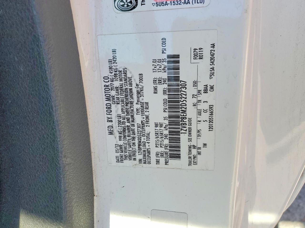 2013 Ford All models VIN 1ZVBP8EM2D5227307 photo 12