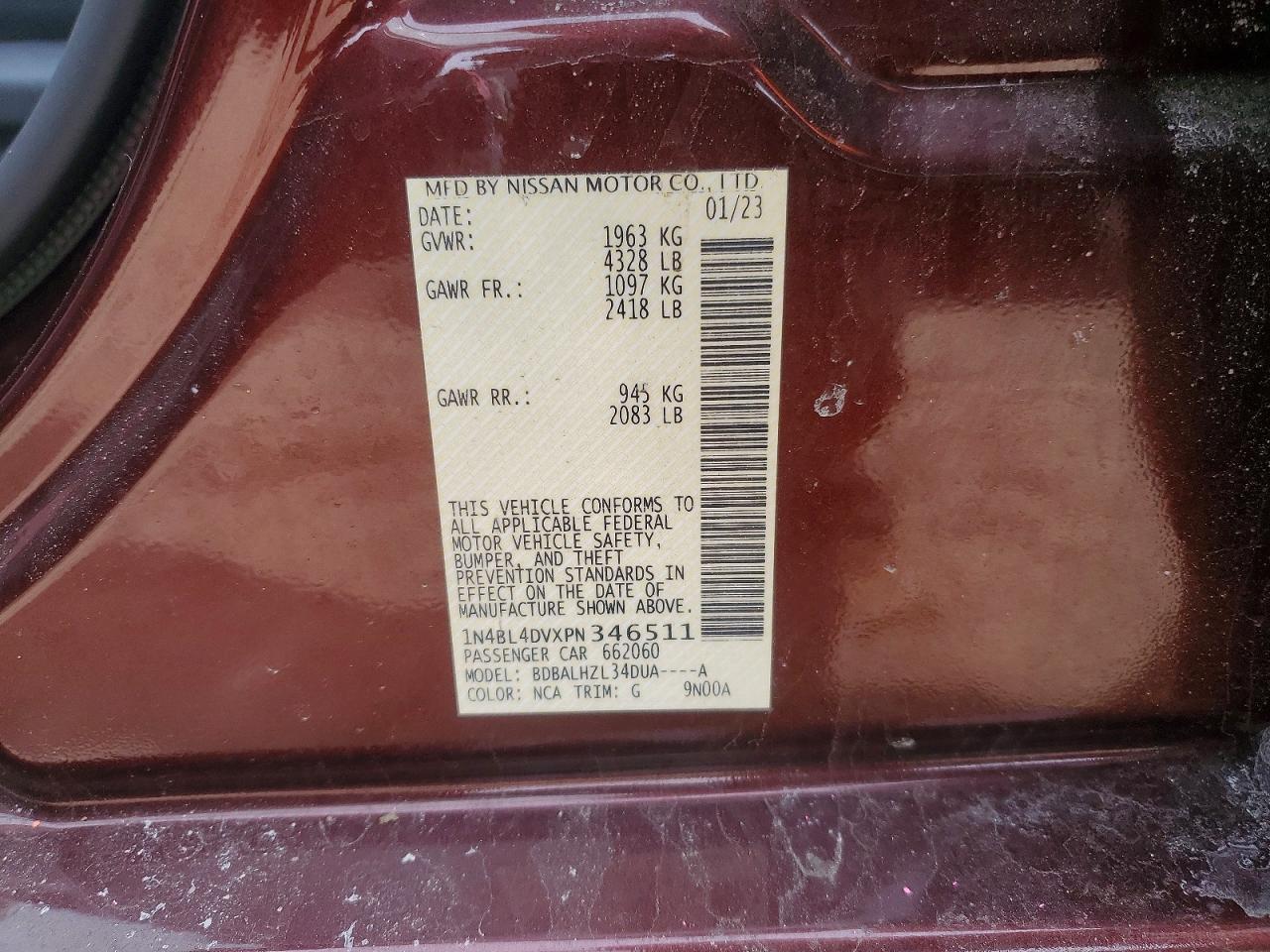 2023 Niss Altima VIN 1N4BL4DVXPN346511 photo 12