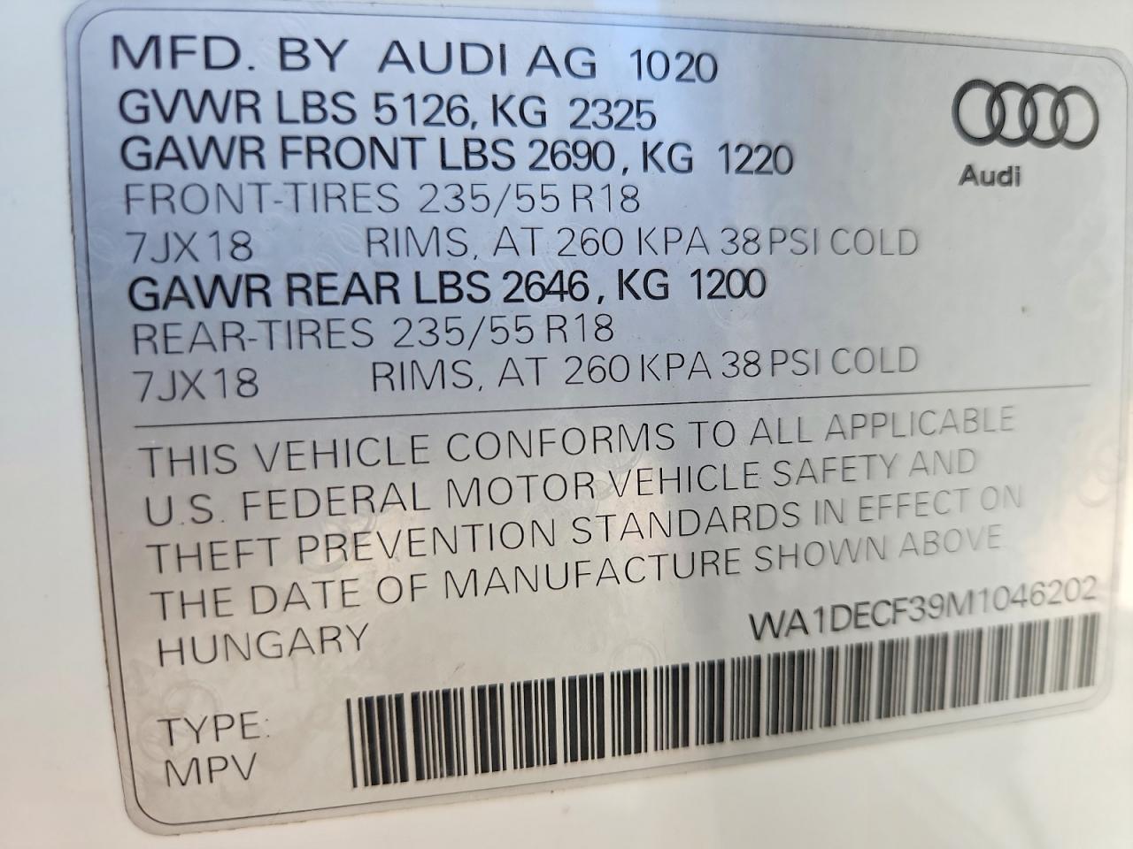2021 Audi Q3 VIN WA1DECF39M1046202 photo 12