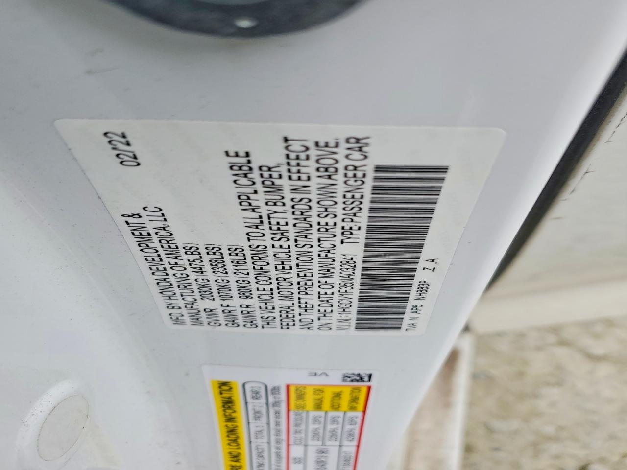 2022 Accord VIN 1HGCV1F35NA032841 photo 12