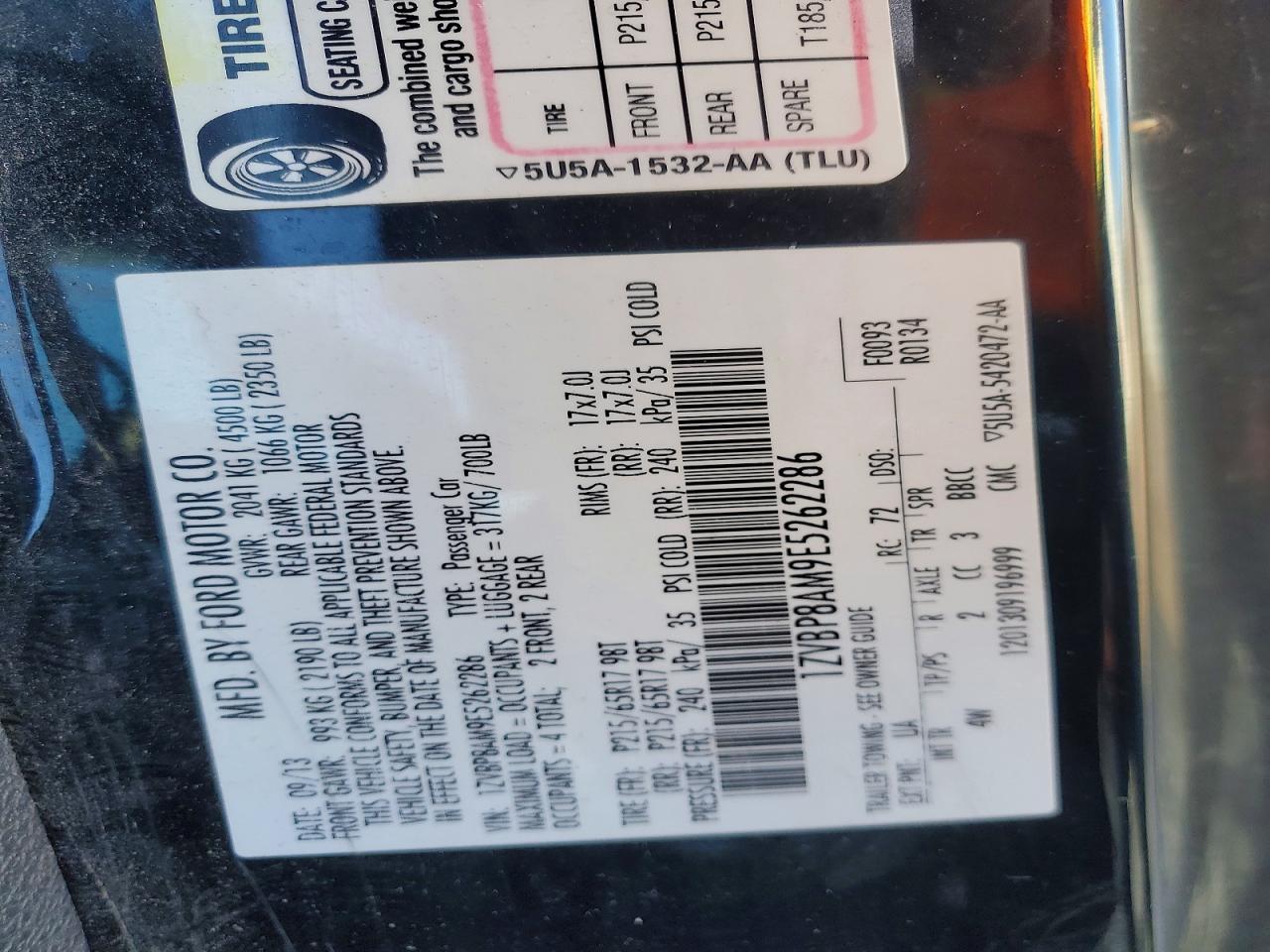 2014 FORD All models VIN 1ZVBP8AM9E5262286 photo 12