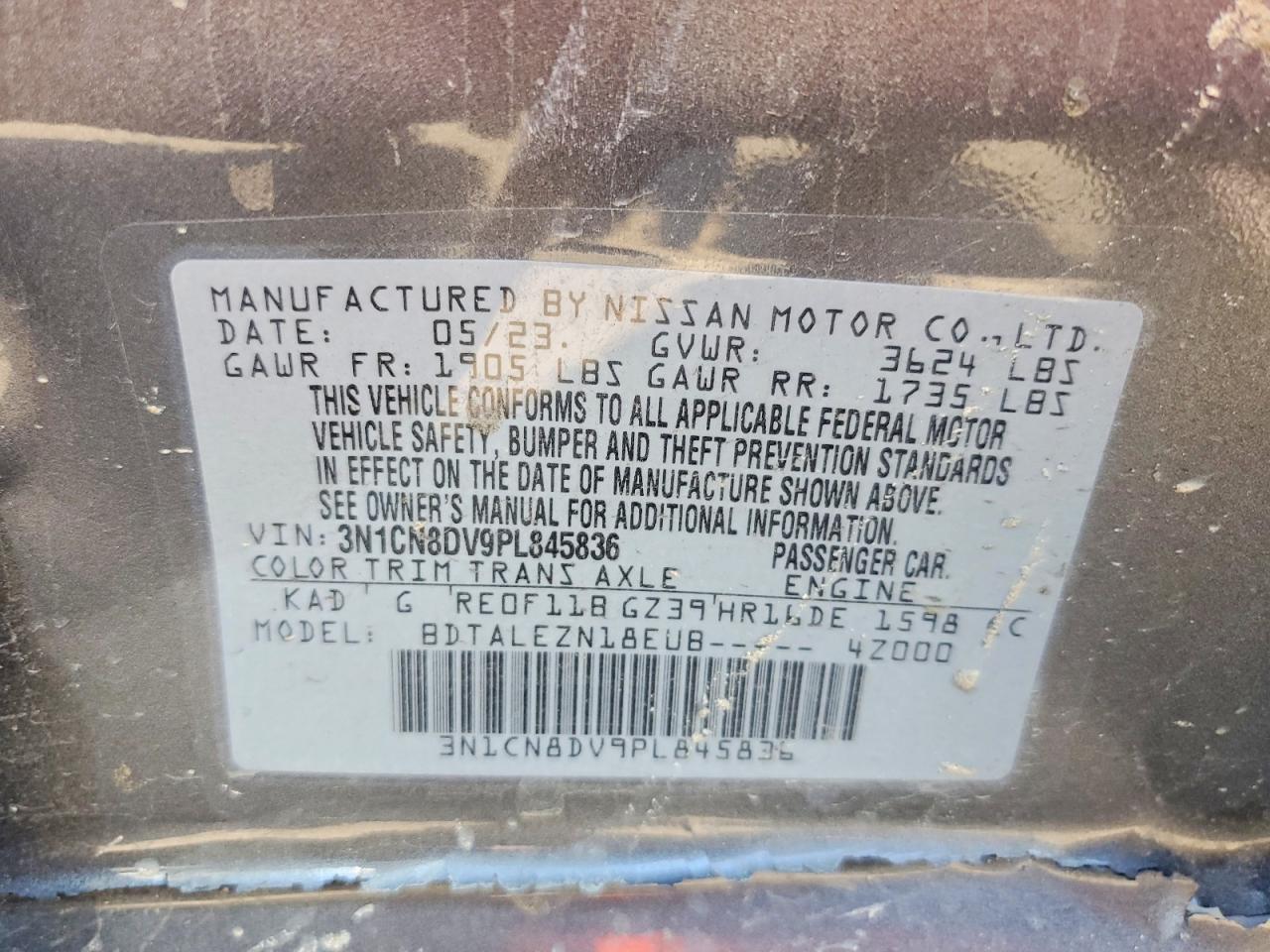 2023 NISSAN Versa s VIN 3N1CN8DV9PL845836 photo 12