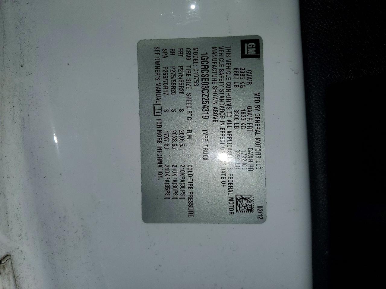 2012 Chevrolet All models VIN 1GCRCSE03CZ254319 photo 12