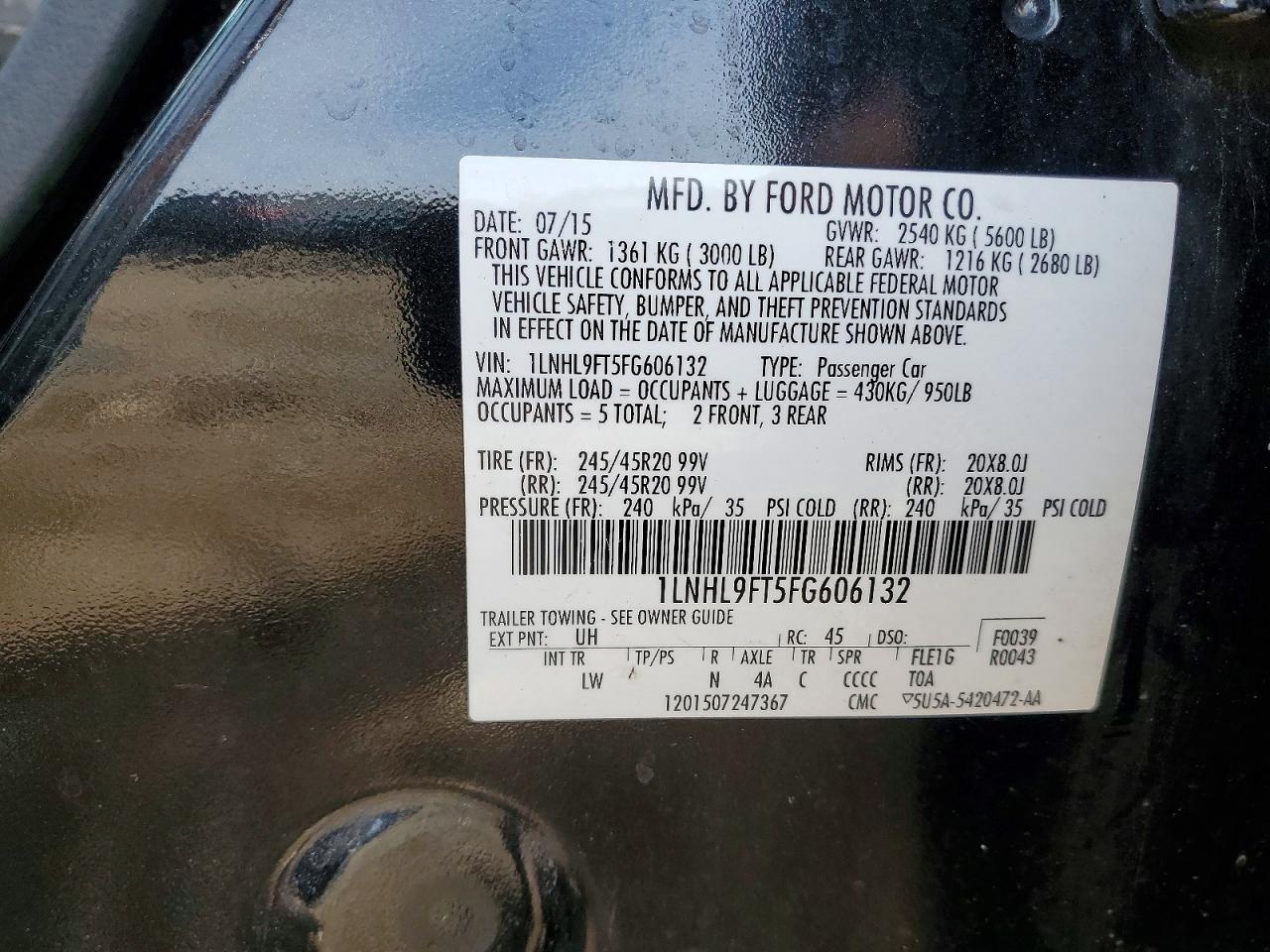 2015 LINCOLN Mks VIN 1LNHL9FT5FG606132 photo 12