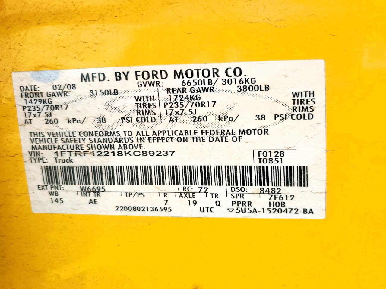 2008 Ford F150 VIN 1FTRF12218KC89237 photo 12