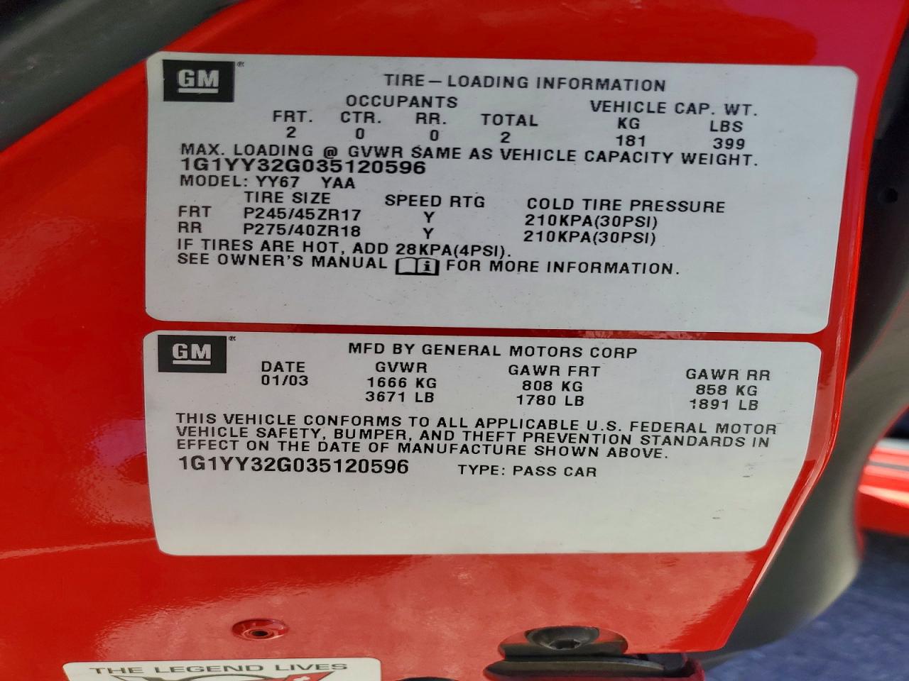 2003 Chevrolet Corvette VIN 1G1YY32G035120596 photo 12